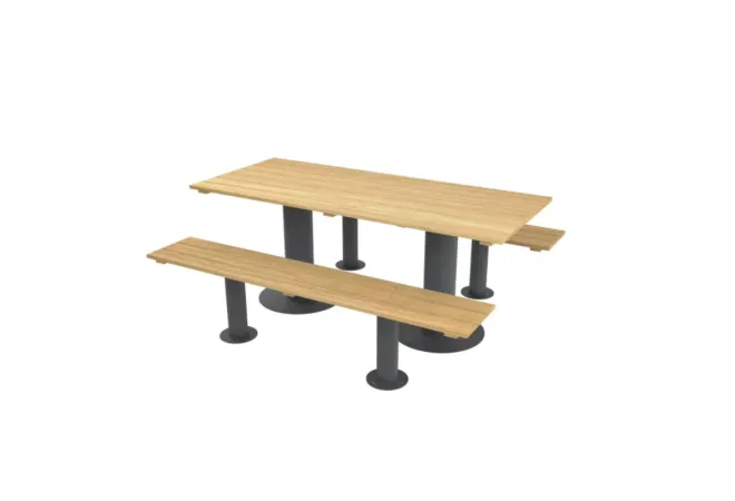 Table en bois FSC avec 2 bancs extérieurs