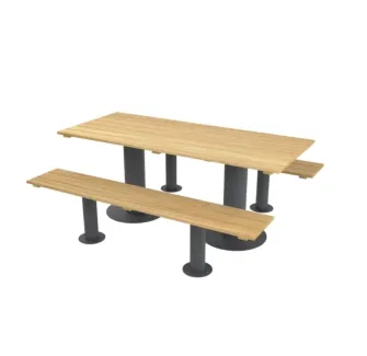 Table en bois FSC avec 2 bancs extérieurs