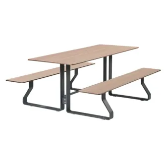 Table pique-nique en acier et HPL chêne clair