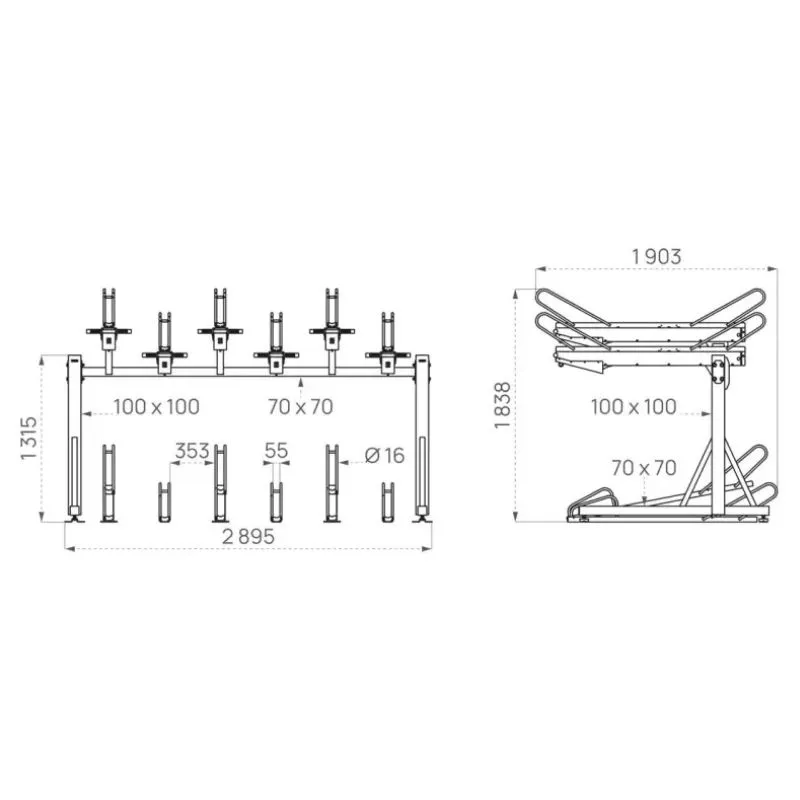 Dimensions du rack vélos à étages