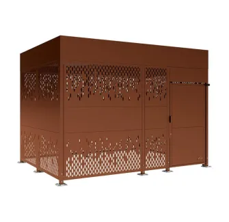 Abri vélos sécurisé bardages en acier Corten, 4 m