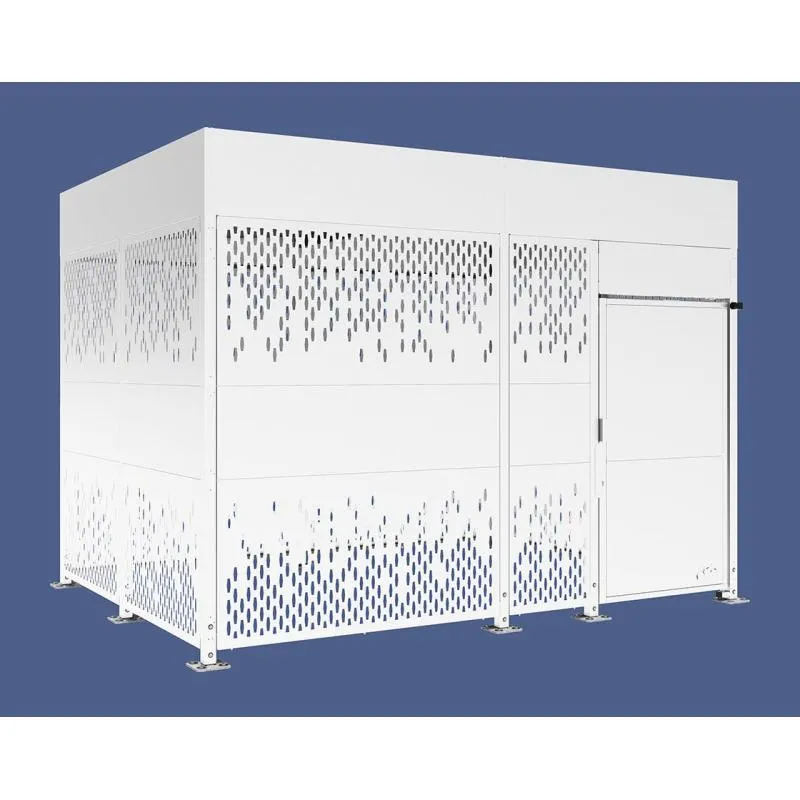 Box vélos collectivité en métal peint en blanc, longueur 4 m