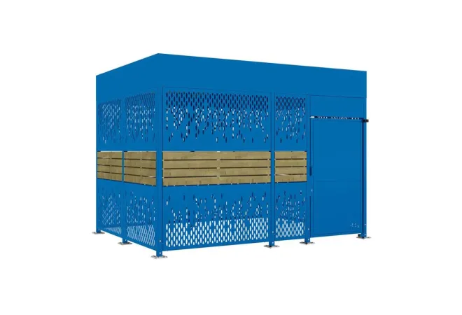 Abri cycle sécurisé de 4m, finition acier bleu