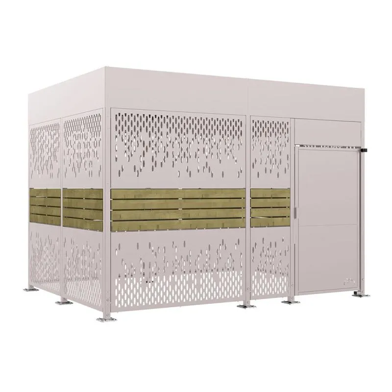 Abri vélo fermé bardage bois et acier gris clair, 4 mètres