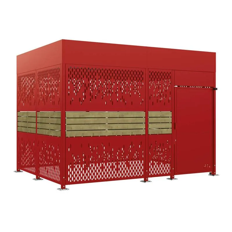 Abri vélo sécurisé de 4000 mm en bois et acier finition bordeaux