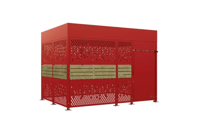 Abri vélo sécurisé de 4000 mm en bois et acier finition bordeaux