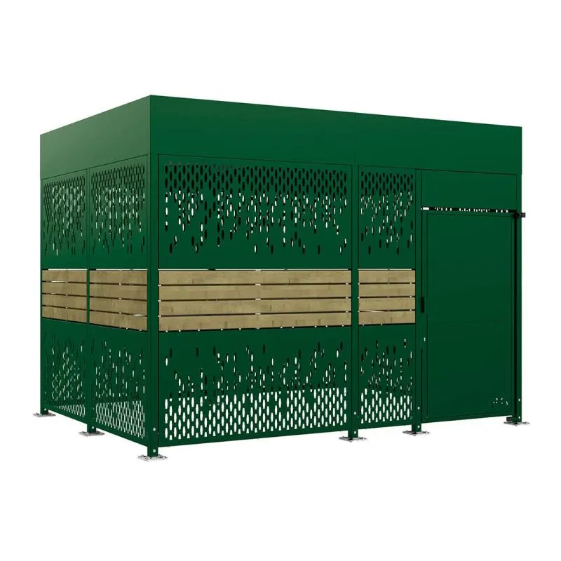 Abri à vélo métal finition verte et bois, 4 m de long