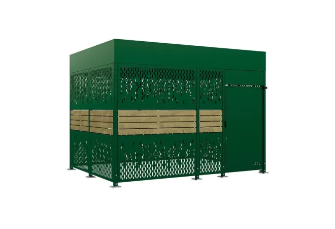 Abri à vélo métal finition verte et bois, 4 m de long