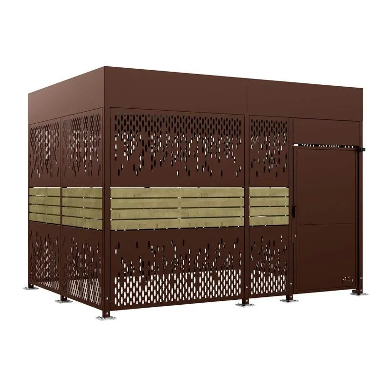 Abri vélo collectivité de 4000 mm, acier marron et bois