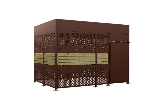 Abri vélo collectivité de 4000 mm, acier marron et bois