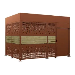 Abri 2 roues de 4 mètres de longueur, avec bardage bois et acier corten