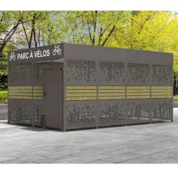 Abri pour 2 roues de 6m, finition gris Procity, dans un parc urbain