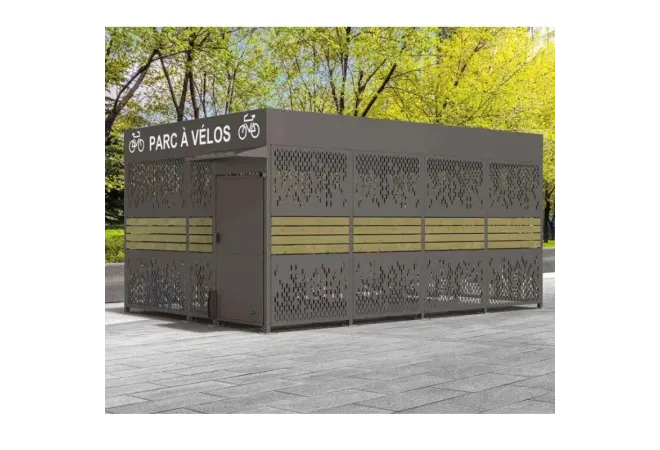 Abri pour 2 roues de 6m, finition gris Procity, dans un parc urbain