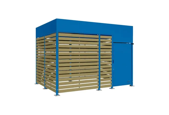 Abri vélos 4 m acier bleu et bardage bois