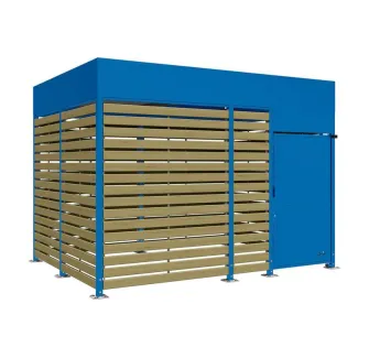 Abri vélos 4 m acier bleu et bardage bois