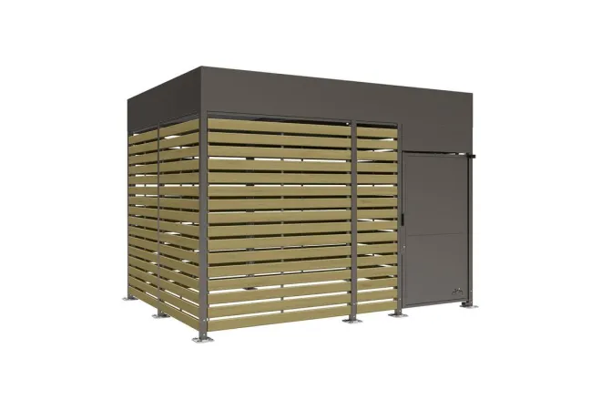 Abri cycles en acier gris Procity et bardage en bois, de 4 m