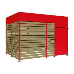 Abri pour 2 roues de 4 m en acier rouge et bois