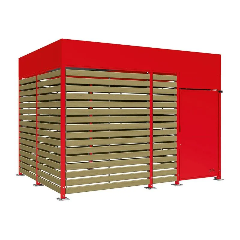 Abri pour 2 roues de 4 m en acier rouge et bois