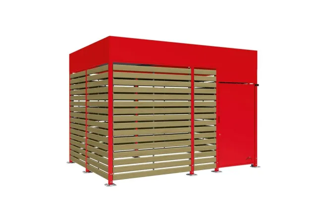 Abri pour 2 roues de 4 m en acier rouge et bois