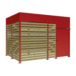 Box vélo métallique coloris bordeaux, bardages bois, 4 m