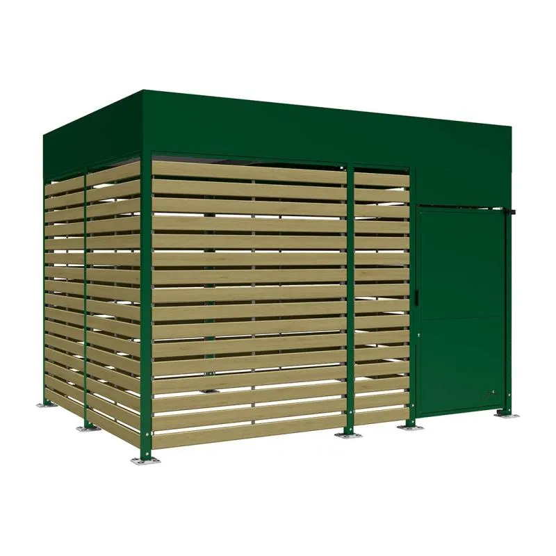 Box vélos extérieur acier vert et bois de 4 000 mm