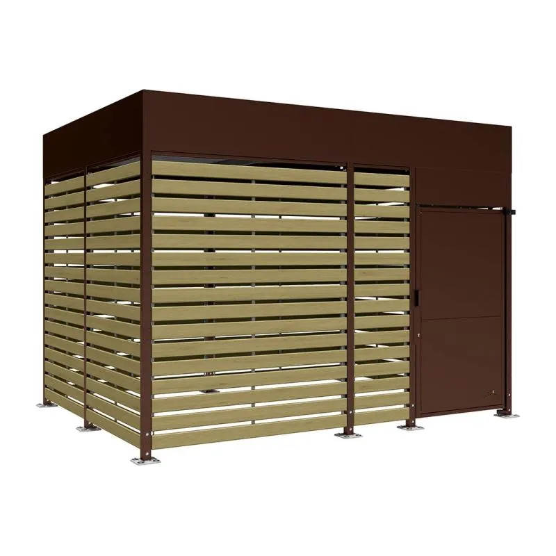 Box à vélos sécurisé avec bardage bois et acier marron, 4 m