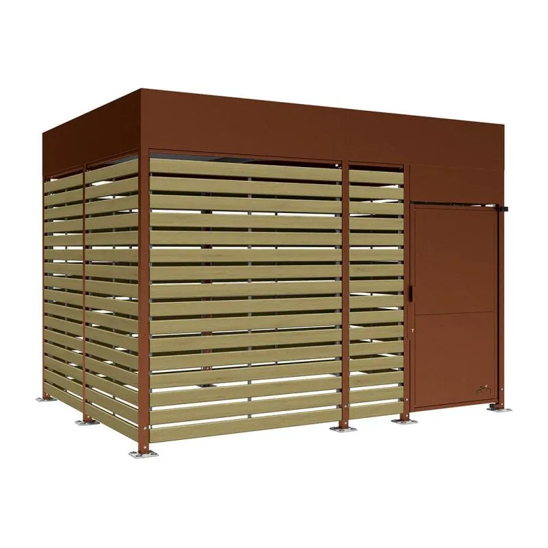 Box pour vélo acier aspect Corten et bardage en bois, longueur 4 m