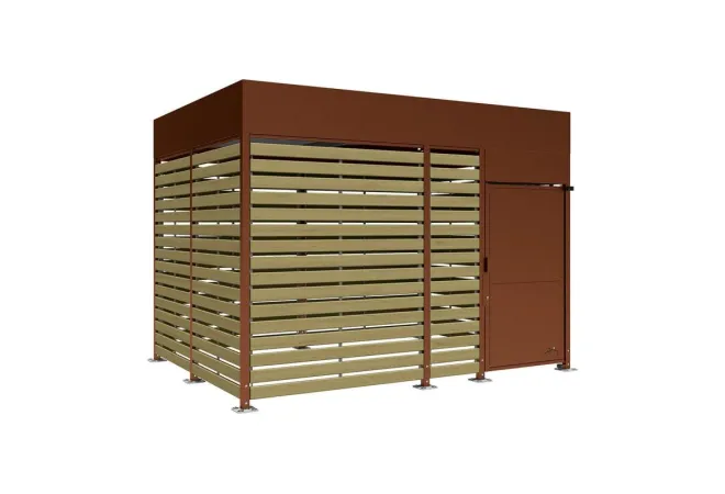 Box pour vélo acier aspect Corten et bardage en bois, longueur 4 m