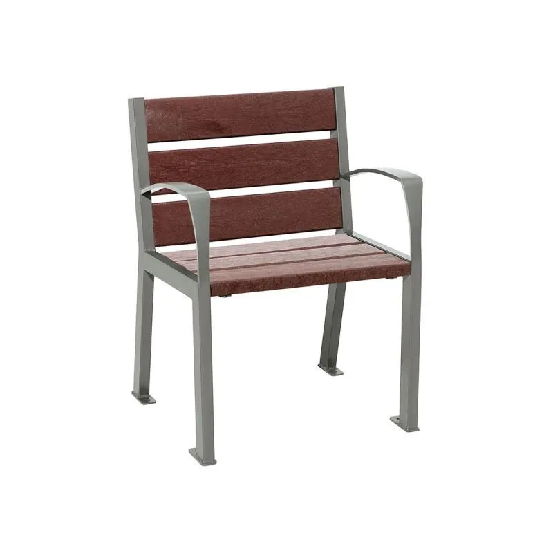 Fauteuil individuel acier gris Porcity et lames en recyclé marron