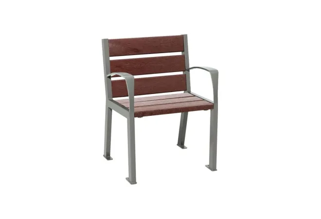 Fauteuil individuel acier gris Porcity et lames en recyclé marron