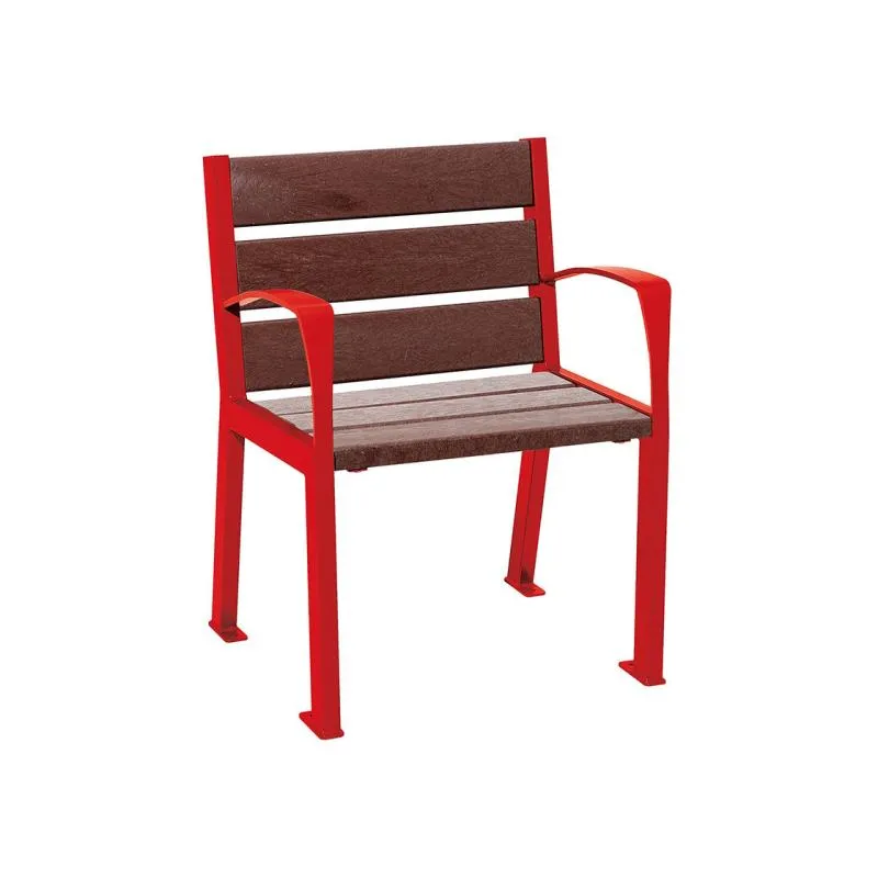 Fauteuil public structrure et accoudoirs acier rouge
