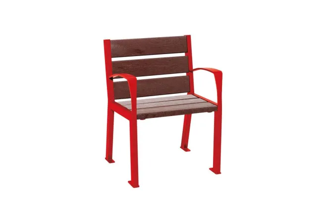 Fauteuil public structrure et accoudoirs acier rouge