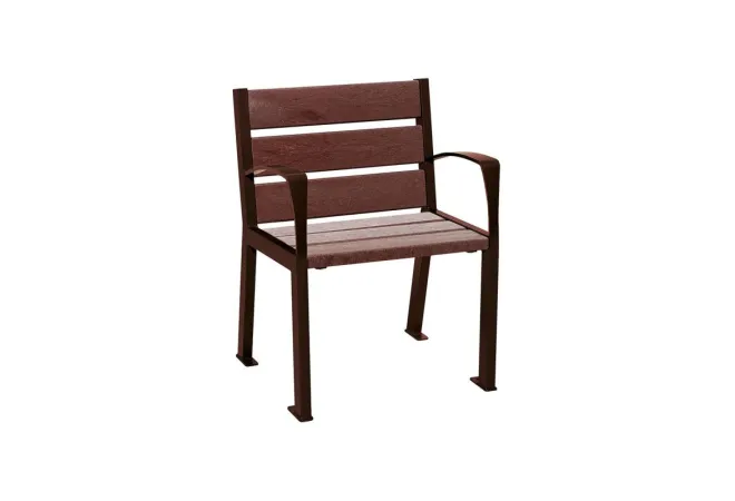 Fauteuil acier et lames marron avec accoudoirs
