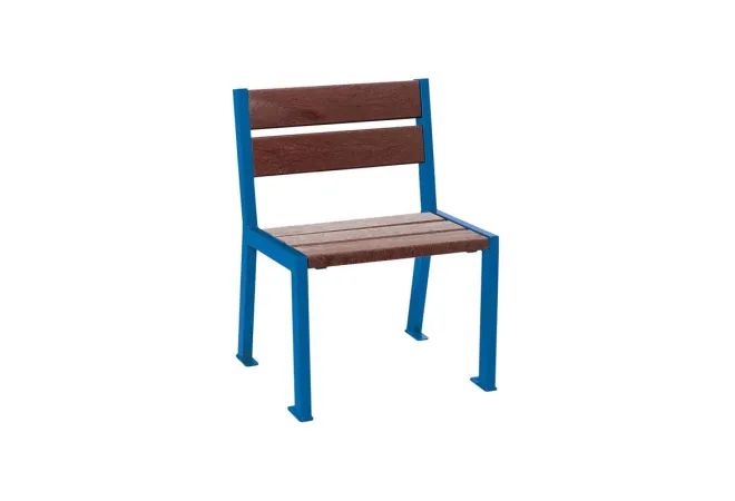 Chaise extérieure acier bleu et assise lames marron