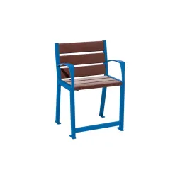 Fauteuil PMR en acier peint en bleu et lames marron en recyclé