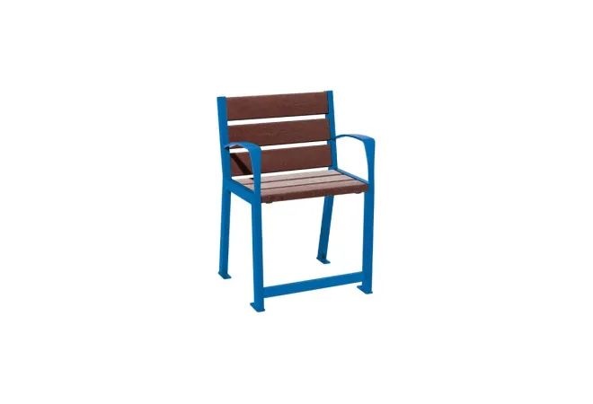 Fauteuil PMR en acier peint en bleu et lames marron en recyclé
