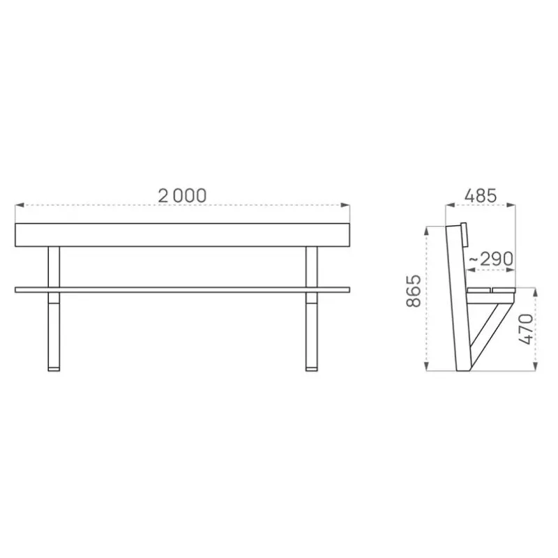 Dimensions du banc public en bois Turin