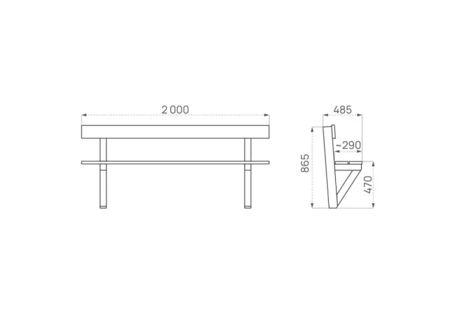 Dimensions du banc public en bois Turin
