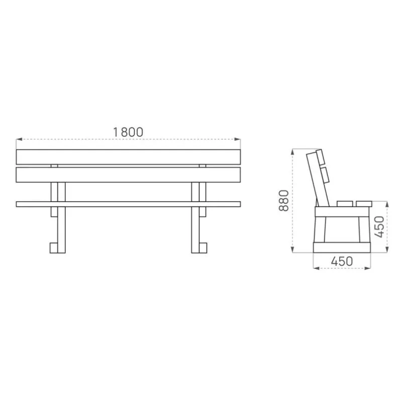 Dimensions du banc extérieur en bois Porto