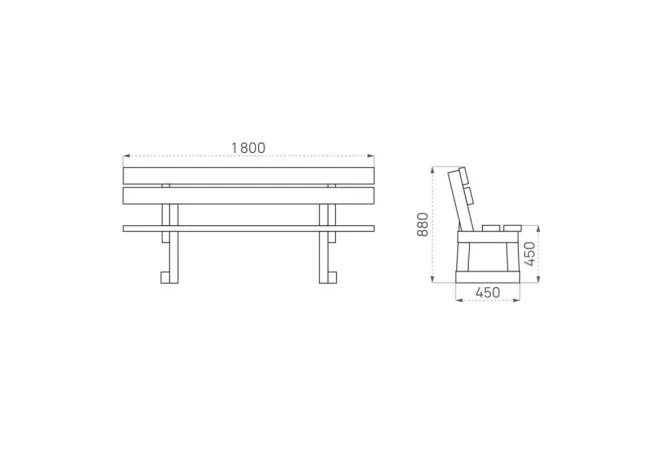 Dimensions du banc extérieur en bois Porto