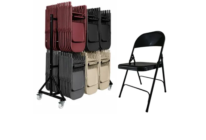 Lot de chaises en métal pliante et chariot