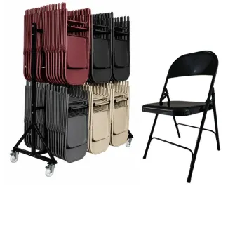Lot de chaises en métal pliante et chariot
