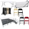 Lot complet de tables pliantes, chaises pliantes, chariot de transport et podium