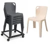 Lot de chaises empilables monobloc et cadre de transport sur roulettes