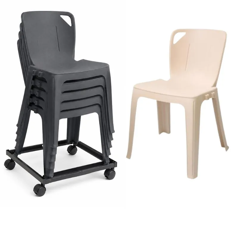 Lot de chaises empilables monobloc et chariot de transport Lot de chaises empilables monobloc et chariot de transport