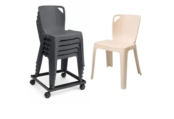 Lot de chaises empilables monobloc et chariot de transport Lot de chaises empilables monobloc et chariot de transport