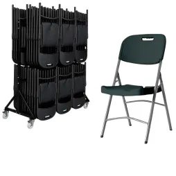 Lot de 52 chaises pliantes grises en plastique et chariot de transport Lot de 52 chaises pliantes grises en plastique et chariot de transport