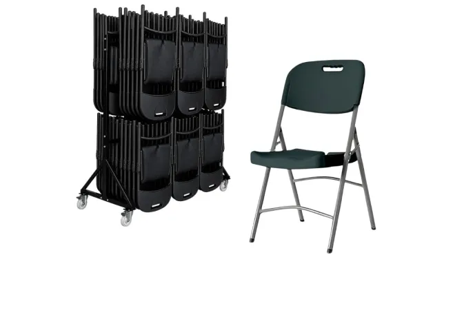 Lot de 52 chaises pliantes grises en plastique et chariot de transport Lot de 52 chaises pliantes grises en plastique et chariot de transport