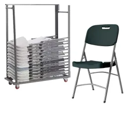 Lot de 24 chaises pliantes grises ou blanches en plastique et chariot Lot de 24 chaises pliantes grises ou blanches en plastique et chariot