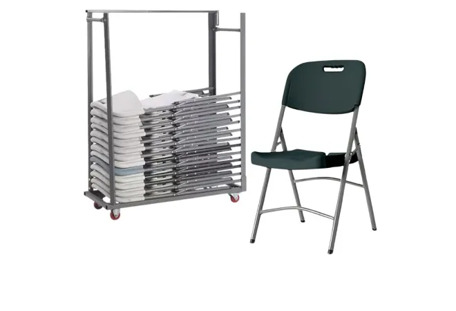 Lot de 24 chaises pliantes grises ou blanches en plastique et chariot Lot de 24 chaises pliantes grises ou blanches en plastique et chariot
